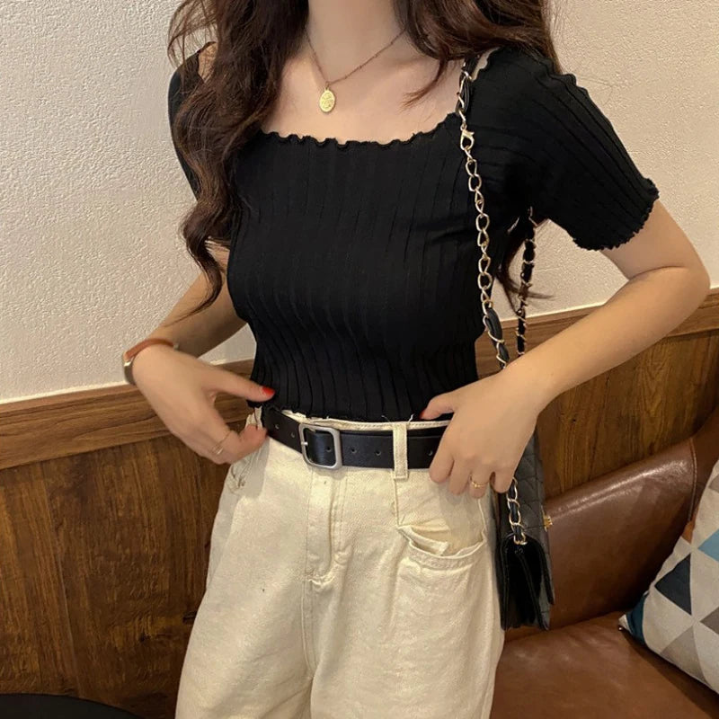 2024 Summer New Women's One-Shoulder Short-Sleeved T-Shirt Fashion