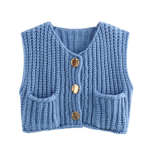 TRAF Spring Women's Knitted Vest Elegant Fashion Women Knit Vest