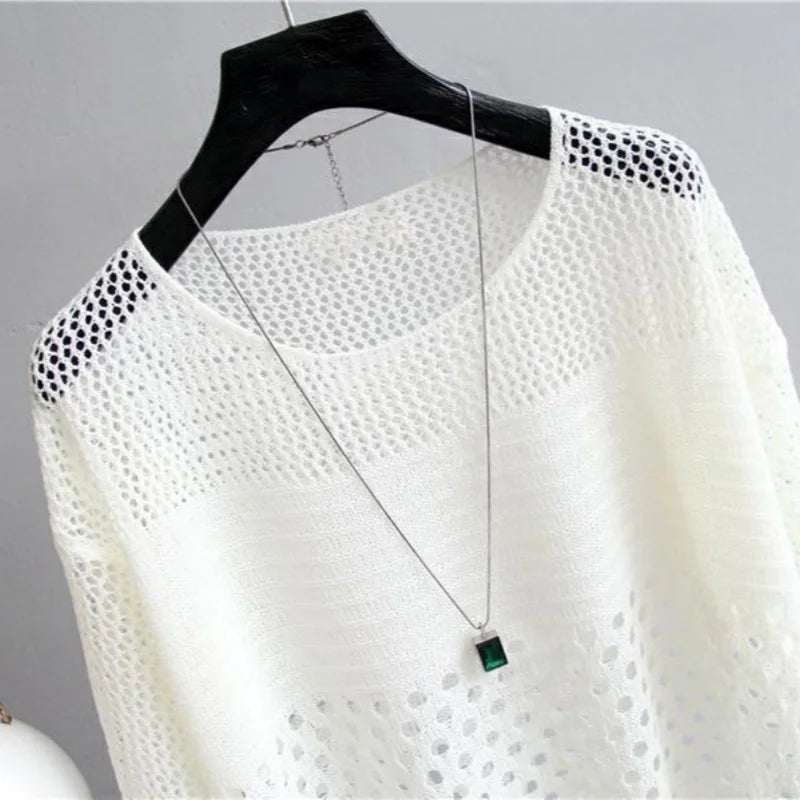 Spring and Summer New Ice Silk Knitted Vest Top Hollow Out Thin