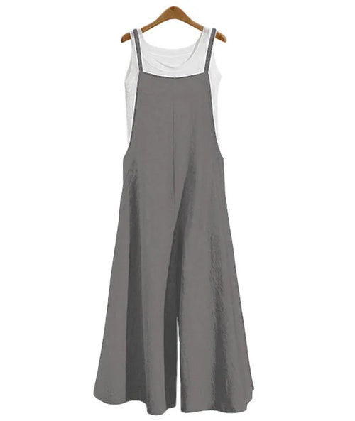 Women Straps Jumpsuit Summer Solid Color Wide Leg Pants Dungaree Bib