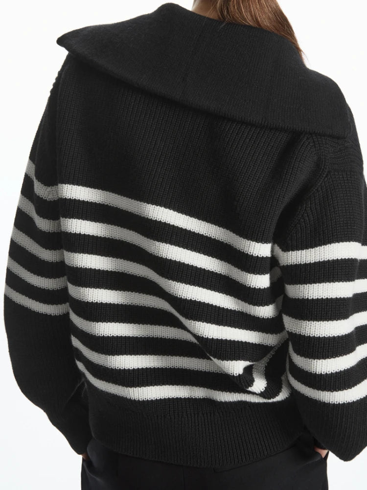 Women's Turtleneck Loose Lapel Striped Knitwear Women Pulovers New