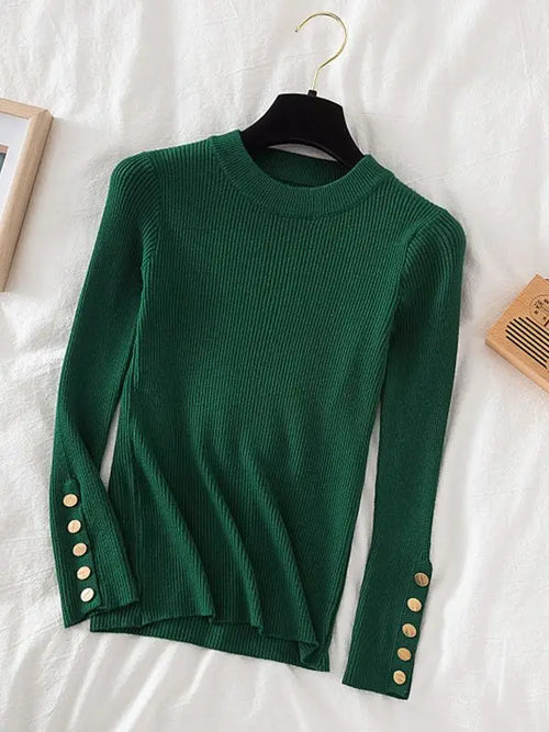 2024 women thick sweater pullovers khaki casual autumn winter button