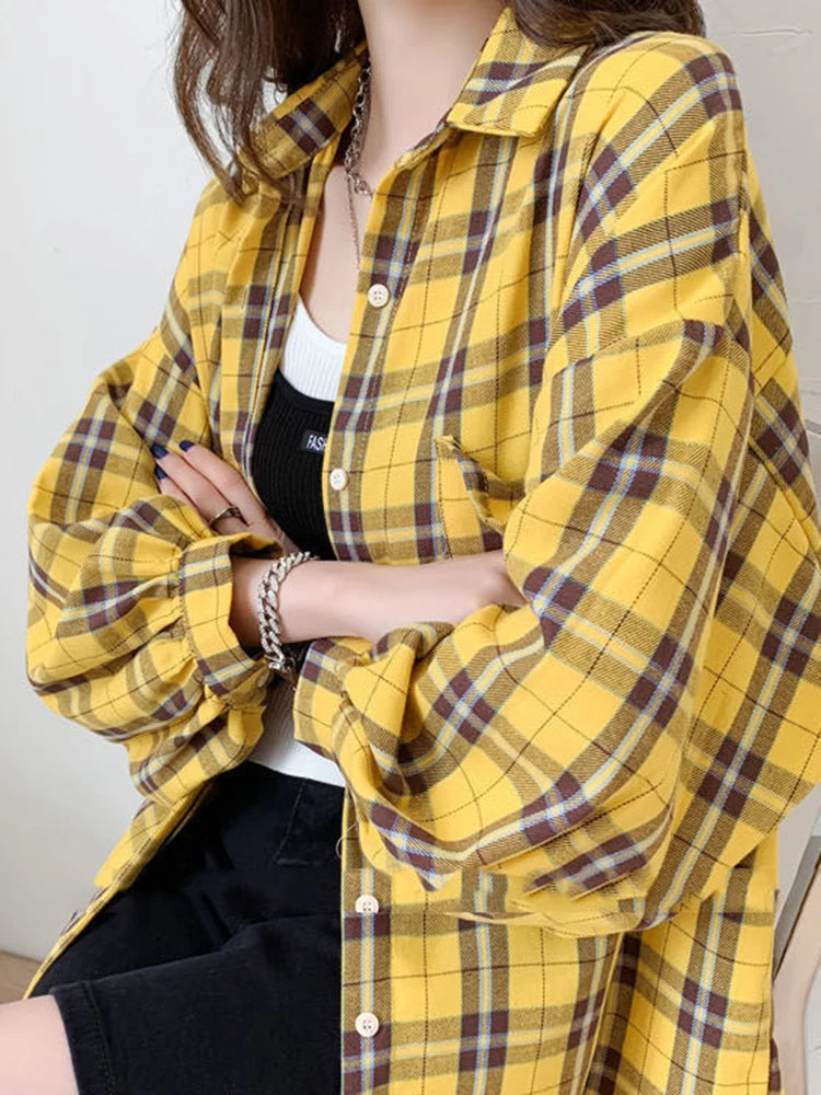 JMPRS Fashion Plaid Women Shirt Fashion Korean Oversize Tops Harajuku