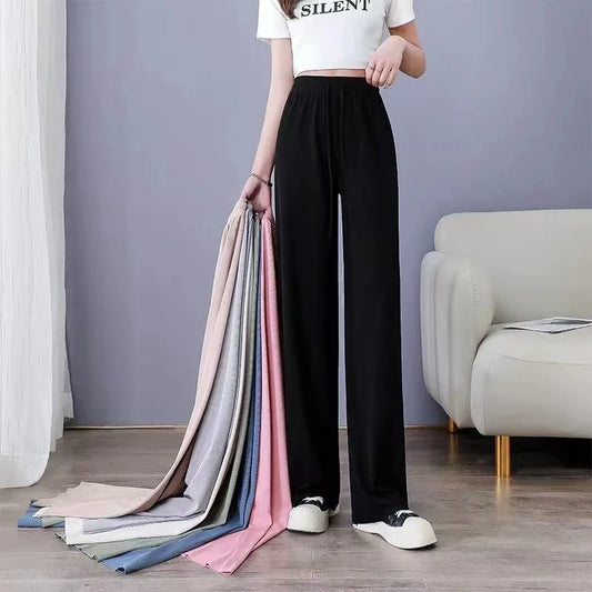 Women Pants Spring Summer Ice Silk Wide Leg Pants 2024 High Waist