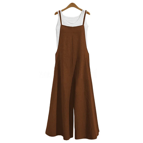 Women Straps Jumpsuit Summer Solid Color Wide Leg Pants Dungaree Bib