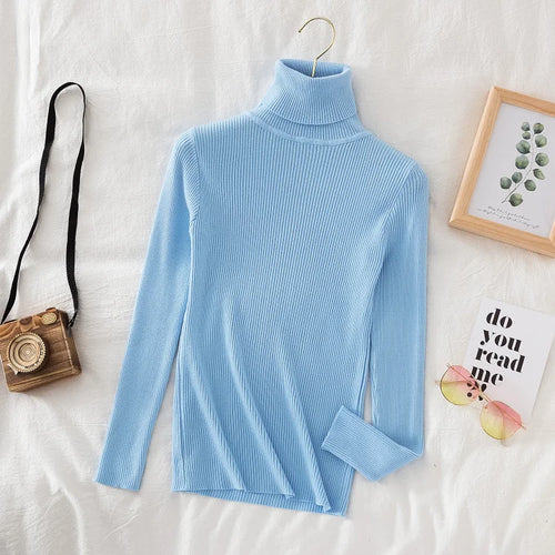 Women Turtleneck Sweater Knitted Soft Pullovers cashmere Jumpers Basic