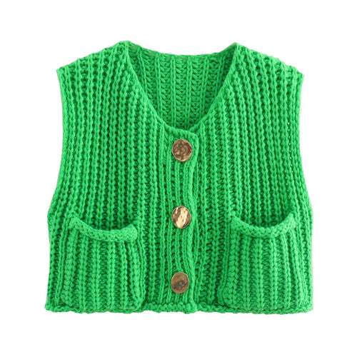 TRAF Spring Women's Knitted Vest Elegant Fashion Women Knit Vest