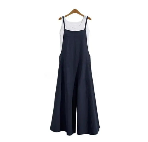 Women Straps Jumpsuit Summer Solid Color Wide Leg Pants Dungaree Bib