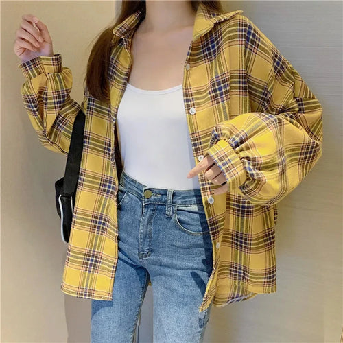 Plaid Shirt Women Autumn Long Sleeve Top Female Vintage Fashion Single