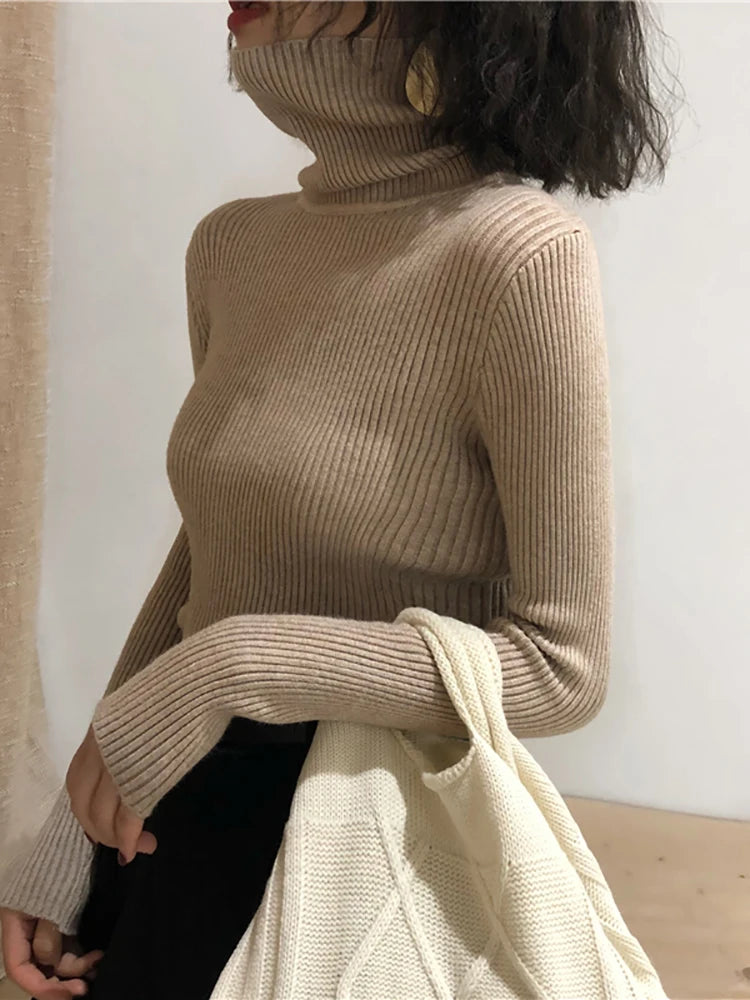 Turtleneck Sweater Womens 2024 Autumn Winter Tops Korean Slim Women