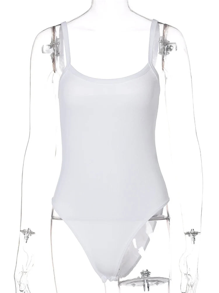 Strap Solid Bodycon Sexy Body Casual Basic White Summer Bodysuit Women