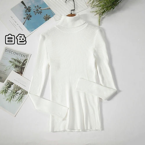 2024 Simple Women Turtleneck Sweater Winter Fashion Pullover Elastic