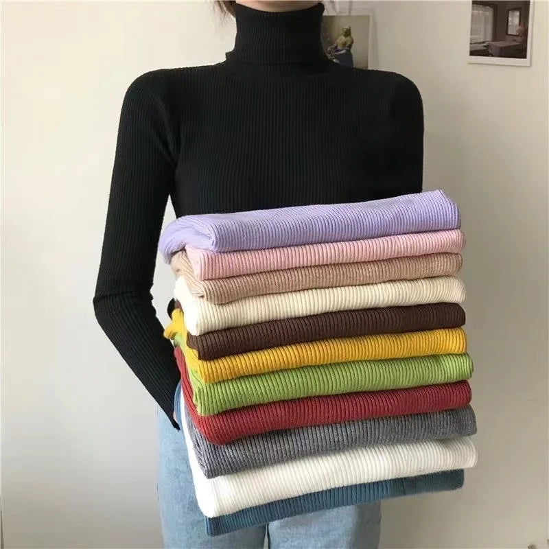 2024 Simple Women Turtleneck Sweater Winter Fashion Pullover Elastic