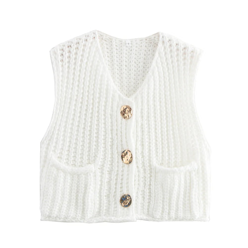 TRAF Spring Women's Knitted Vest Elegant Fashion Women Knit Vest