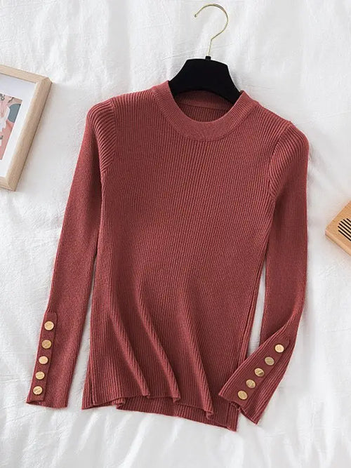 2024 women thick sweater pullovers khaki casual autumn winter button