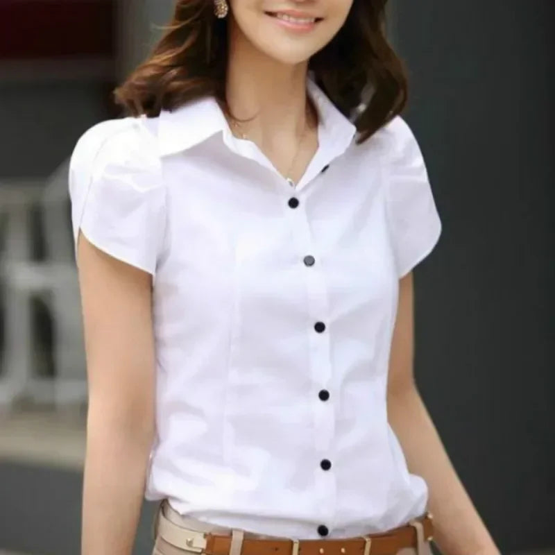 Women's Shirt 2024 Summer Women Top Female Black White Shirts Office