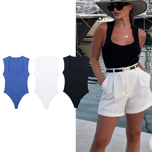 ASDS black body woman sleeveless white bodysuit women square neck