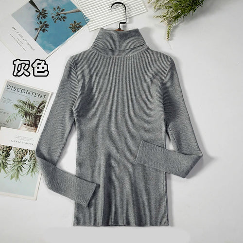 2024 Simple Women Turtleneck Sweater Winter Fashion Pullover Elastic