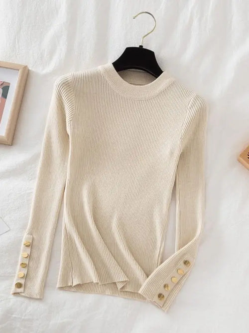 2024 women thick sweater pullovers khaki casual autumn winter button