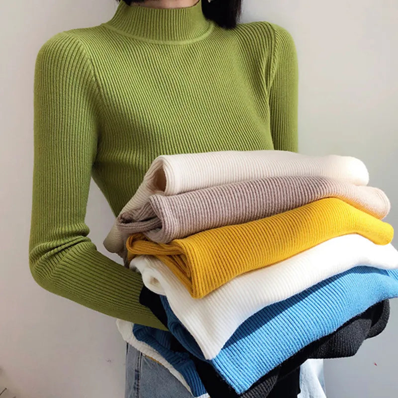 Women Turtleneck Sweater Knitted Soft Pullovers cashmere Jumpers Basic