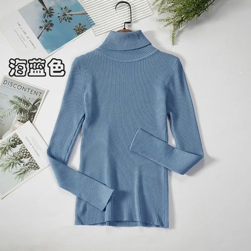 2024 Simple Women Turtleneck Sweater Winter Fashion Pullover Elastic