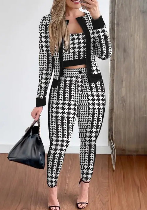 Sets Outifits Women 2024 Spring Autumn 3 Piece Set Plaid Print Crop