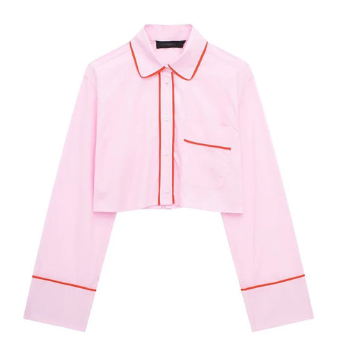 TRAF Spring Woman's Fashion Pink Suits Turn-Down Collar Long Sleeves