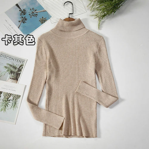 2024 Simple Women Turtleneck Sweater Winter Fashion Pullover Elastic