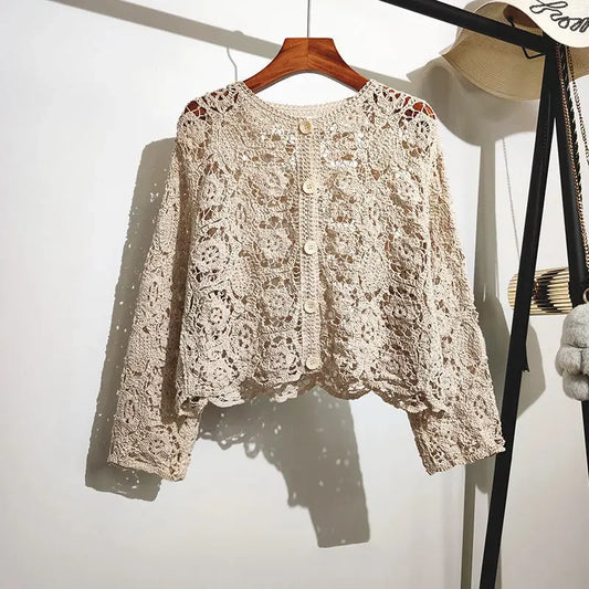 Lace Small Shawl Cotton Cardigan female 2023 spring and summer o neck