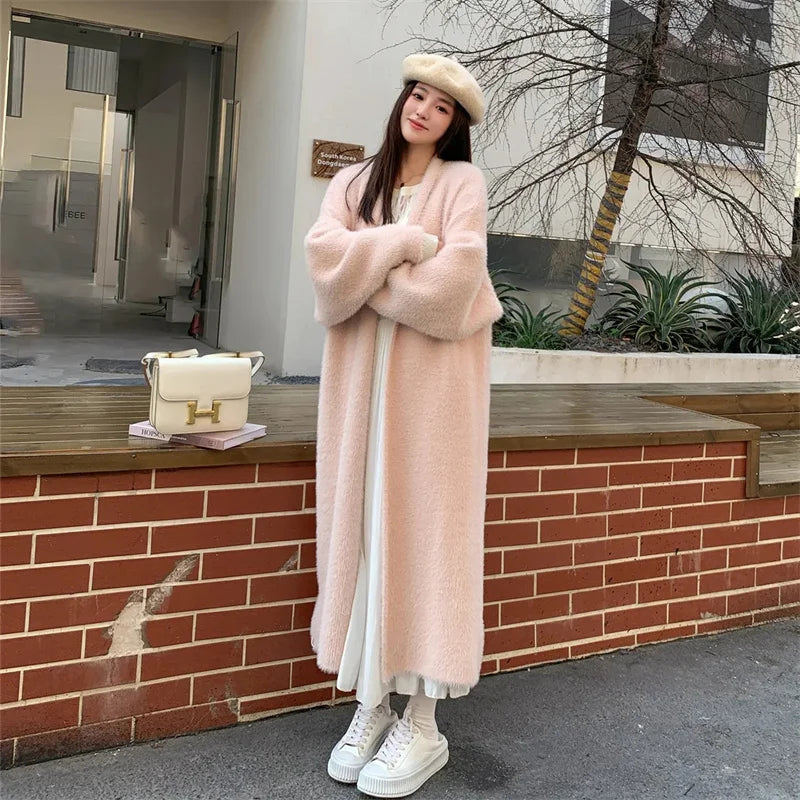 023 Autumn/Winter Lazy Style Loose Knee Length Thickened Pure