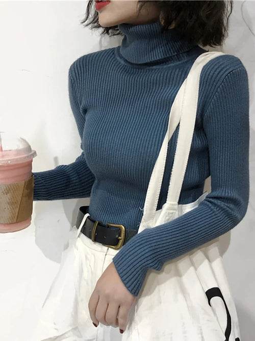 Turtleneck Sweater Womens 2024 Autumn Winter Tops Korean Slim Women