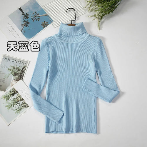 2024 Simple Women Turtleneck Sweater Winter Fashion Pullover Elastic