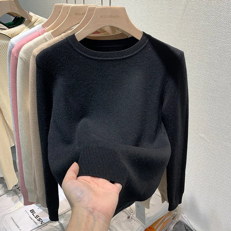 O Neck Winter Sweater For Women Thicken Slim Soft Knitted Tops Plus