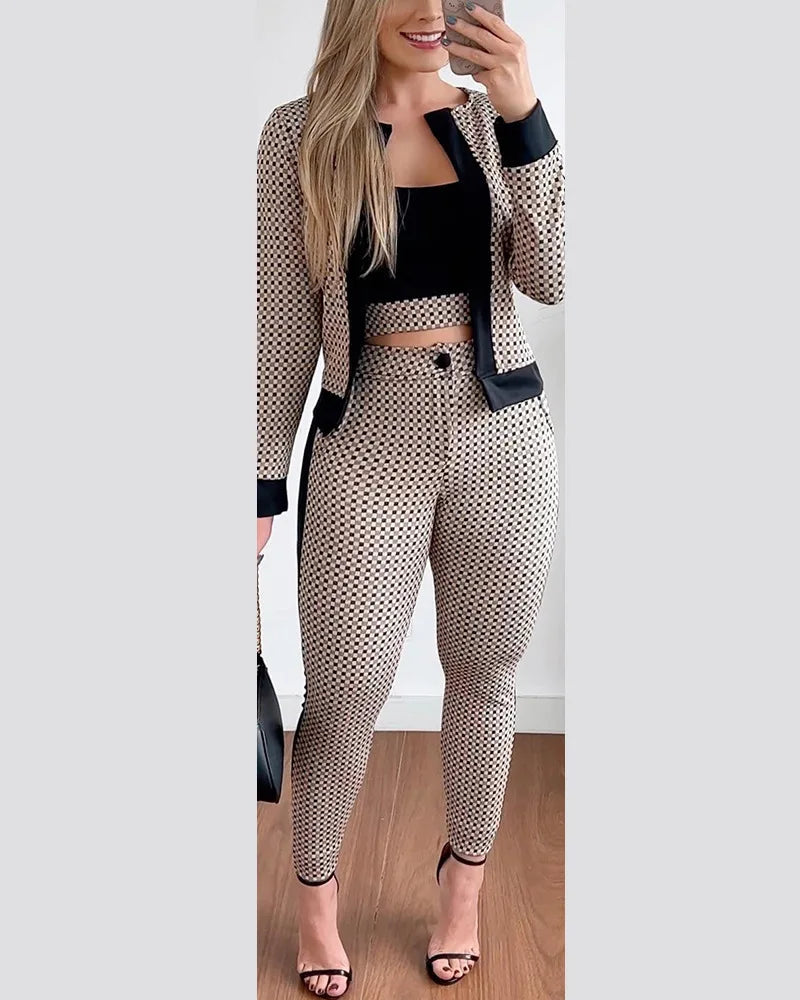 Sets Outifits Women 2024 Spring Autumn 3 Piece Set Plaid Print Crop