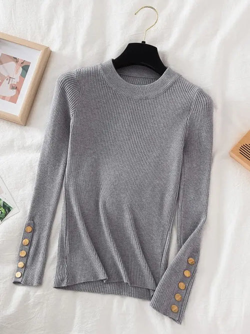 2024 women thick sweater pullovers khaki casual autumn winter button