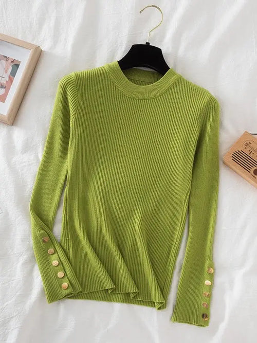 2024 women thick sweater pullovers khaki casual autumn winter button