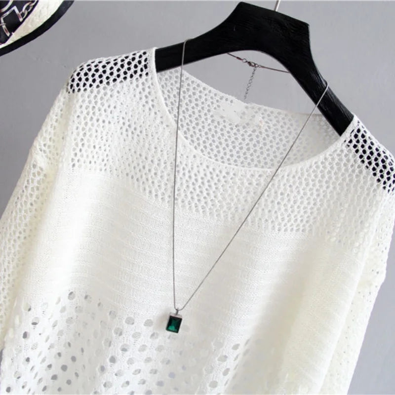 Spring and Summer New Ice Silk Knitted Vest Top Hollow Out Thin