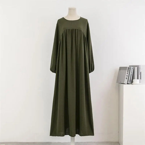 Spirng Autumn Full Sleeve Casual Plus Size Dress Women Loose Maxi