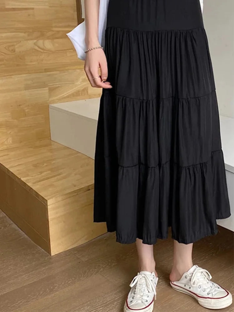 Spring Summer Women Chiffon Skirts Vintage High Waist Elastic