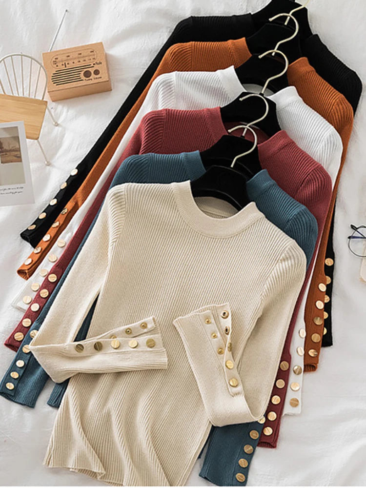 2024 women thick sweater pullovers khaki casual autumn winter button