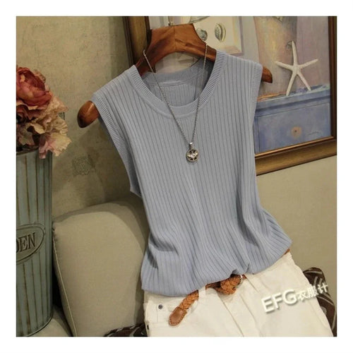 Summer Sleeveless Blouse Women O-neck Knitted Blouse Shirt Women