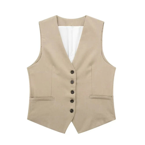 TRAF Women Elegant Solid Waistcoat Shorts Set 2024 Sleeveless Vest