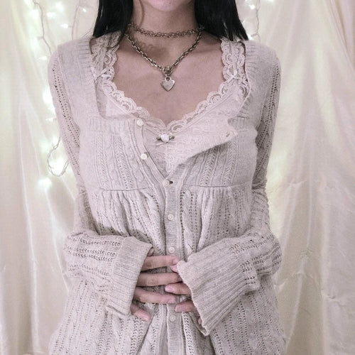 00s Aesthetic Kawaii Knitwear T-shirt Women Clothes Coquette Grunge