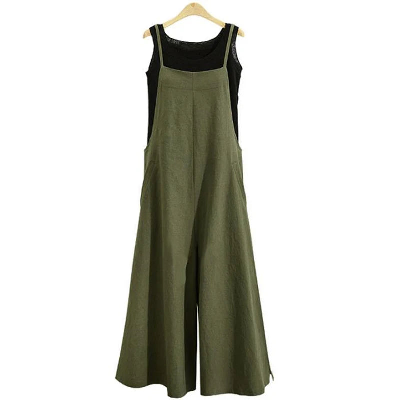 Women Straps Jumpsuit Summer Solid Color Wide Leg Pants Dungaree Bib