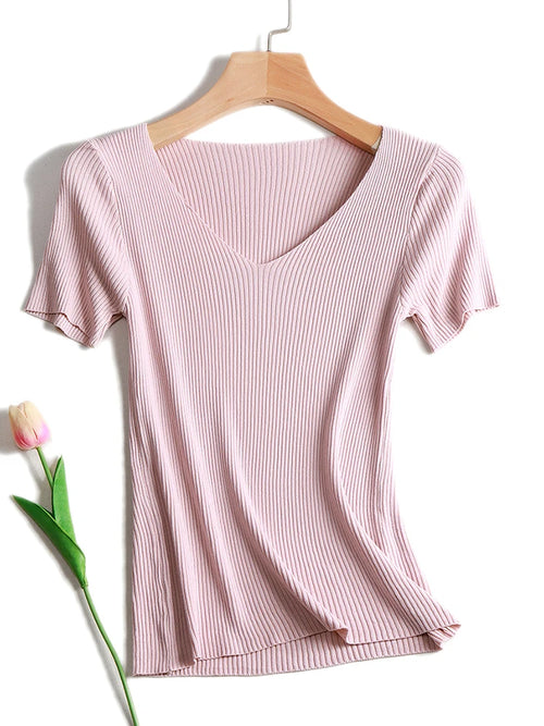 Pullover knitted Short Sleeve knitted Sweater Women Spring Summer Slim