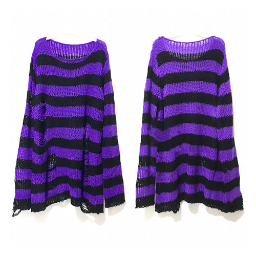 New Punk Gothic Long Unisex Sweater Summer Women Striped Cool Hollow