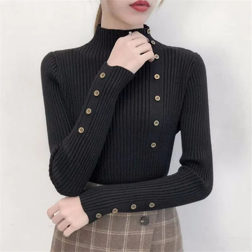 2024 Autumn Knitted Slim Women Sweaters Solid Female Cotton Soft