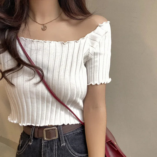 2024 Summer New Women's One-Shoulder Short-Sleeved T-Shirt Fashion