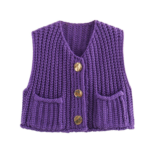 TRAF Spring Women's Knitted Vest Elegant Fashion Women Knit Vest