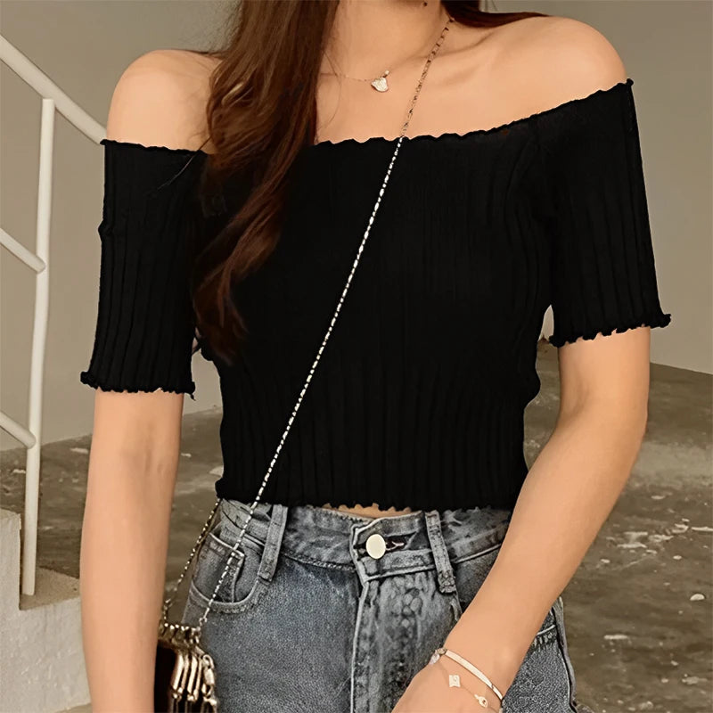 2024 Summer New Women's One-Shoulder Short-Sleeved T-Shirt Fashion